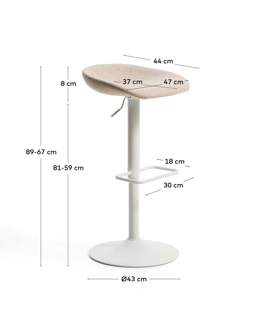 Danua stool in beige chenille and matte white steel 68-89 cm FSC 100%