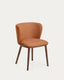 Ciselia flame-retardant terracotta thick chenille chair with solid ash wood legs with walnut-coloured finish FSC Mix Credit
