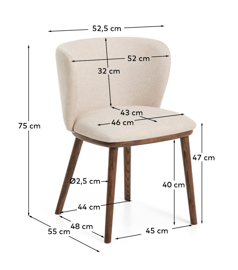 Ciselia beige chenille chair with solid ash wood legs with walnut-coloured finish FSC Mix Credit