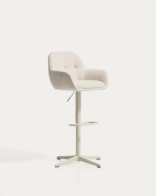 Dorina beige chenille swivel stool with beige-finish steel legs