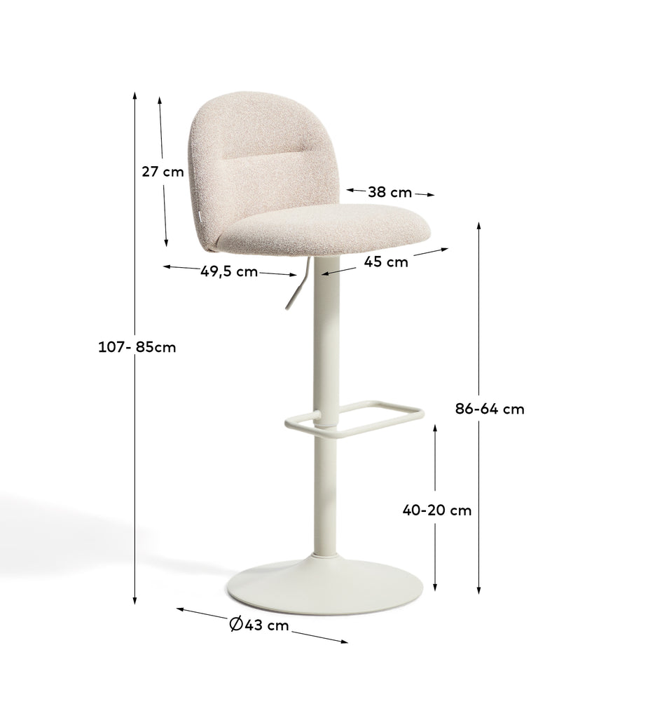 Arino beige chenille stool with beige metal legs 65cm