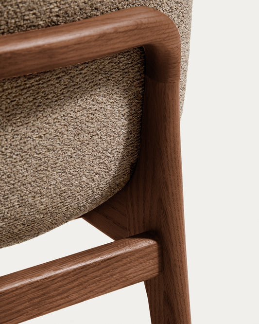 Elnor flame-retardant chair in brown chenille with solid oak wood legs in a walnut finish