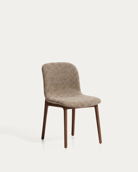 Elnor flame-retardant chair in brown chenille with solid oak wood legs in a walnut finish