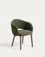 Maina chair in thick green chenille with solid ash wood legs and a walnut-tone finish, FSC Mix Credit