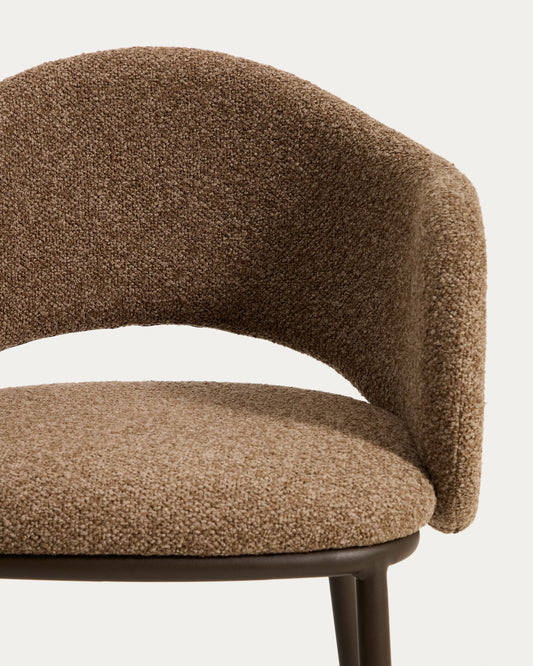 Maina stool in thick brown chenille with steel legs in a brown finish, FSC Mix Credit, 65 cm