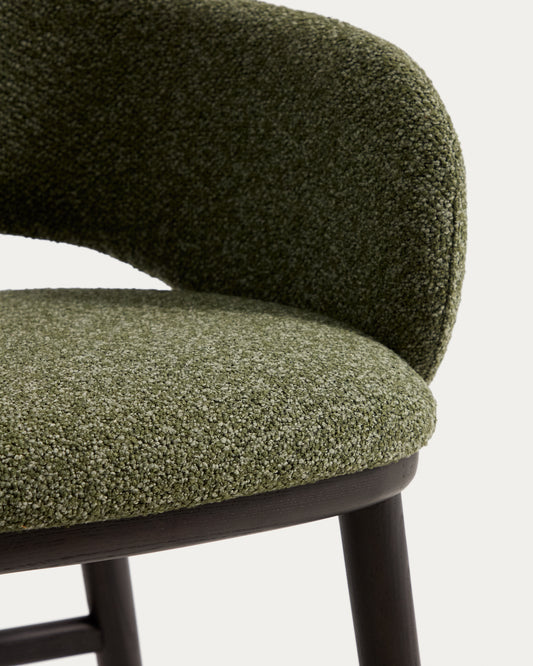 Maina stool in thick green chenille with solid ash wood legs and a ebonised finish, FSC Mix Credit 65 cm