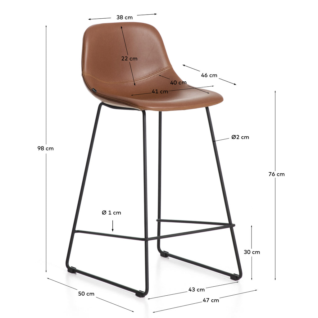Zahara stool in brown polyurethane with steel legs with black finish 76cm FSC 100%