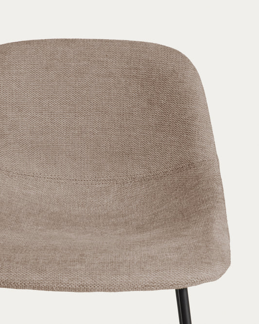 Zahara stool in brown chenille with steel legs with black finish 76cm FSC 100%