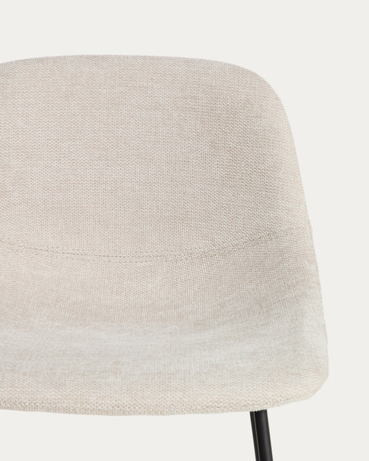 Zahara stool in beige chenille with steel legs with black finish 76cm FSC 100%
