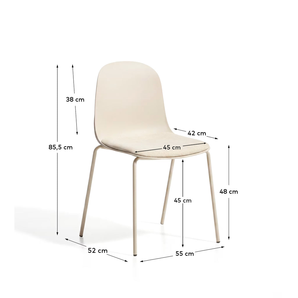 Debari chair with chenille cushion and beige-finish steel legs