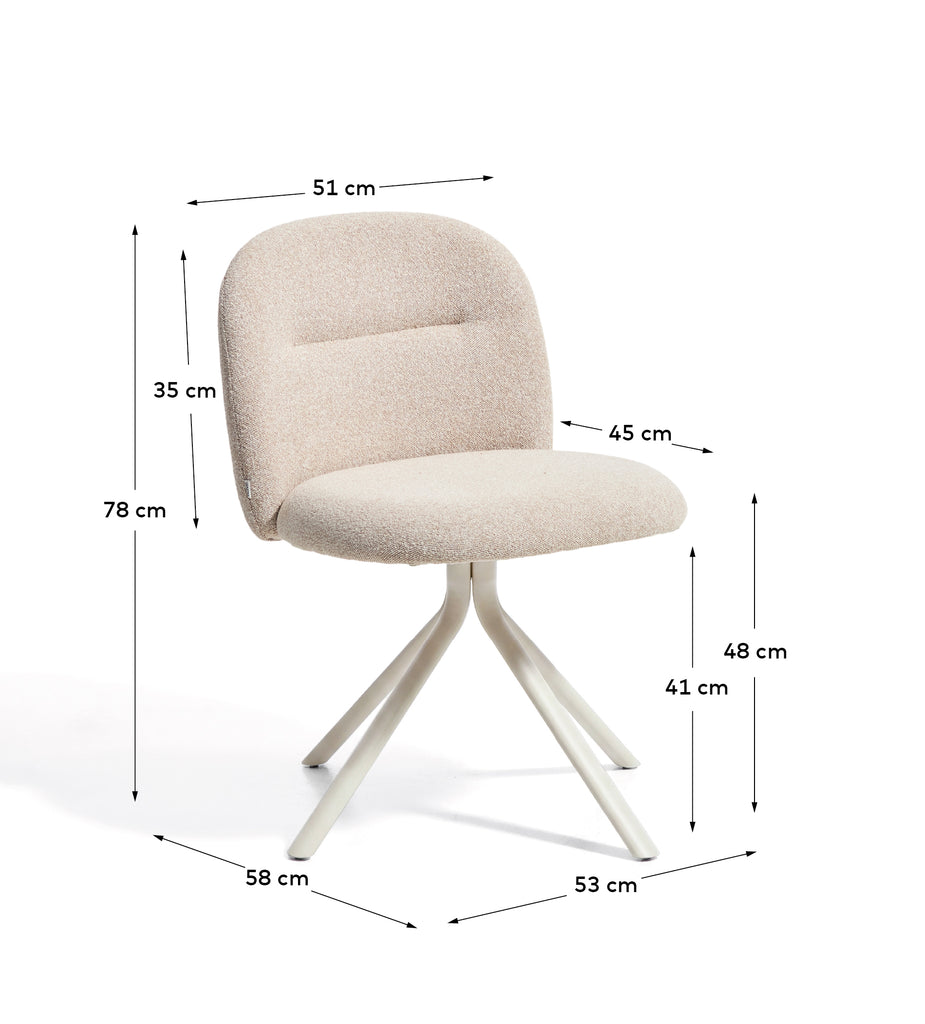 Arino beige chenille swivel chair with beige metal legs