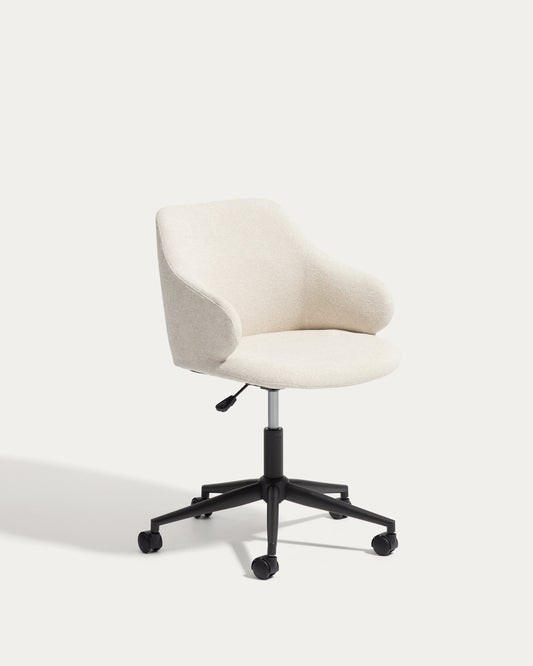 Einara beige chenille desk chair with black steel legs