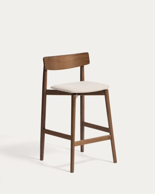 Evera stool with backrest in oak veneer with walnut finish and brown chenille 65cm