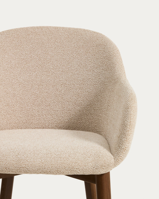 Meila flame-retardant chair with armrests in beige chenille with legs in solid ash wood with walnut finish