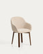 Meila chair with armrests in beige chenille with legs in solid ash wood with walnut finish