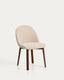 Meila chair in beige chenille with legs in solid ash wood with walnut finish