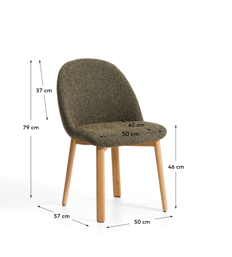 Meila flame-retardant chair in green chenille with legs in solid ash wood with natural finish