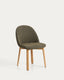 Meila flame-retardant chair in green chenille with legs in solid ash wood with natural finish