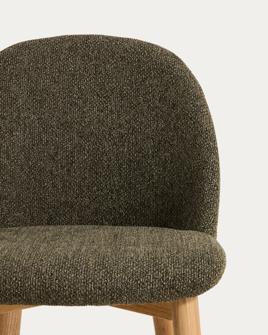 Meila chair in green chenille with legs in solid ash wood with natural finish