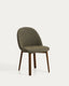 Meila chair in green chenille with legs in solid ash wood with walnut finish