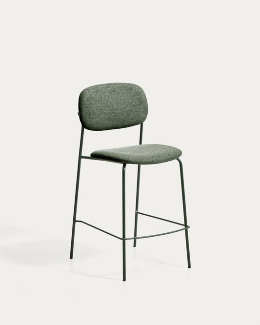Meli stackable stool in green chenille with green metal legs FSC Mix Credit 65cm