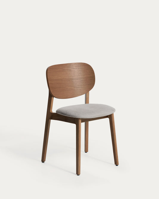 Ludara chair in oak veneer with walnut finish and brown chenille