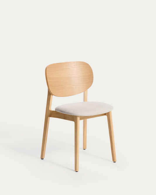 Ludara chair in oak veneer and beige chenille