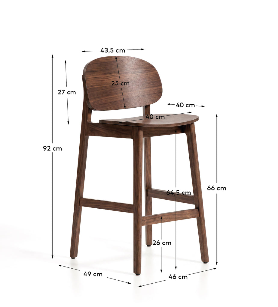Ludara stool in oak veneer with walnut finish 65cm