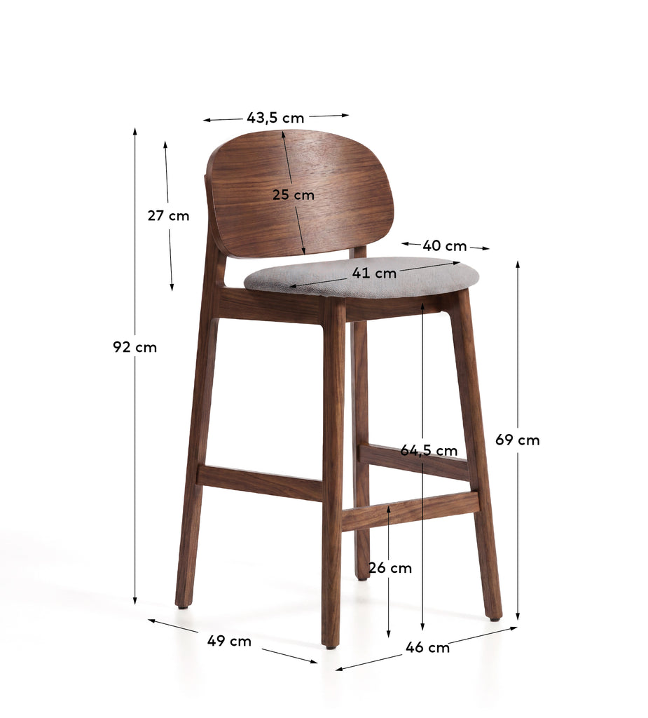 Ludara stool in oak veneer with walnut finish and brown chenille 65cm
