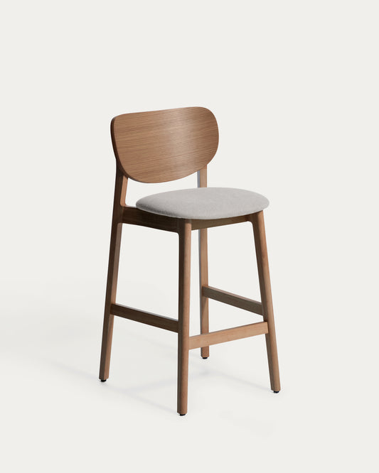 Ludara stool in oak veneer with walnut finish and brown chenille 65cm