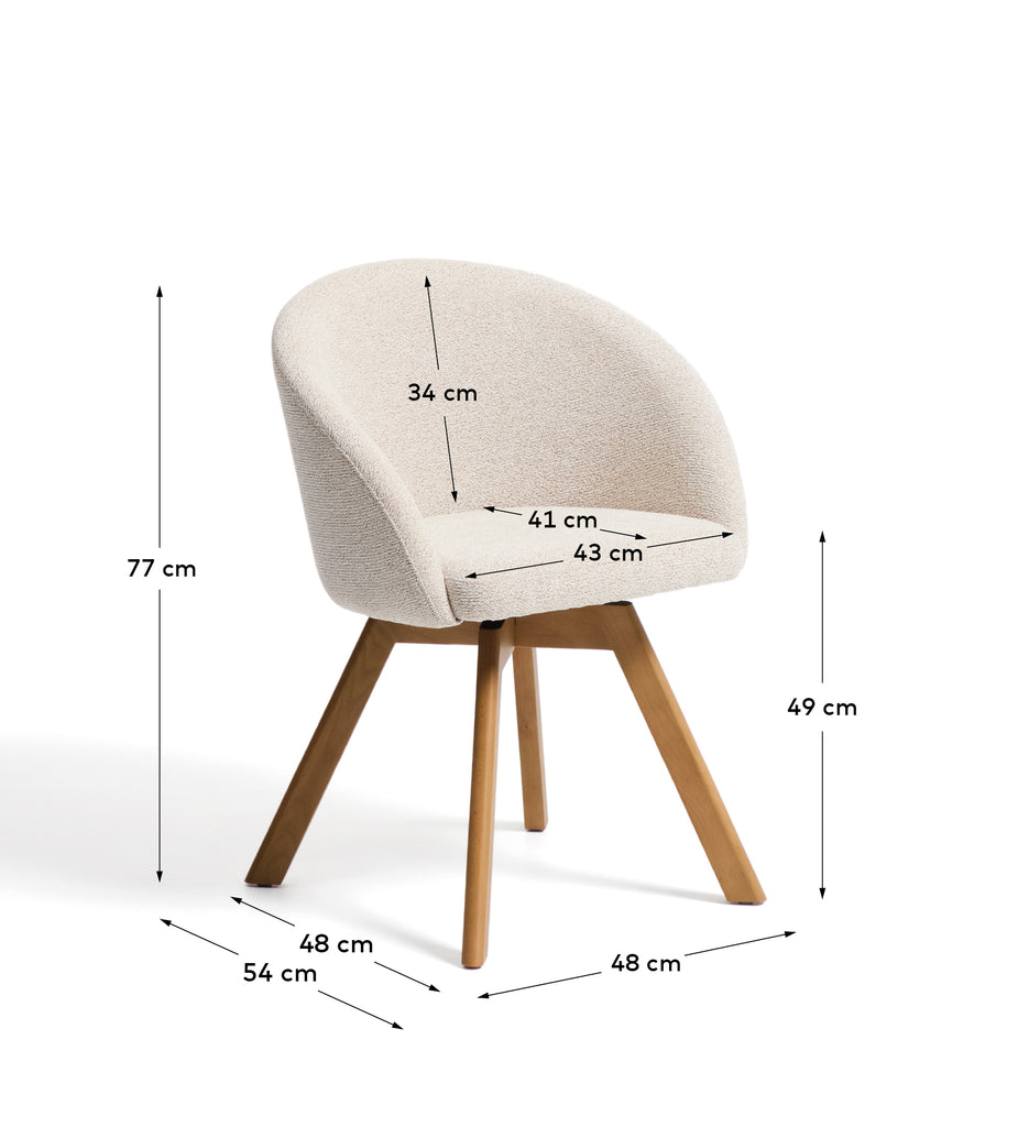 Marvin beige chenille swivel chair with solid beech wood legs in a natural-tone finish FSC 100%