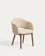 Maina chair in thick beige chenille with solid ash wood legs and a walnut-tone finish, FSC Mix Credit