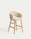 Maina stool in thick beige chenille with solid ash wood legs and a natural-tone finish, FSC Mix Credit 65 cm