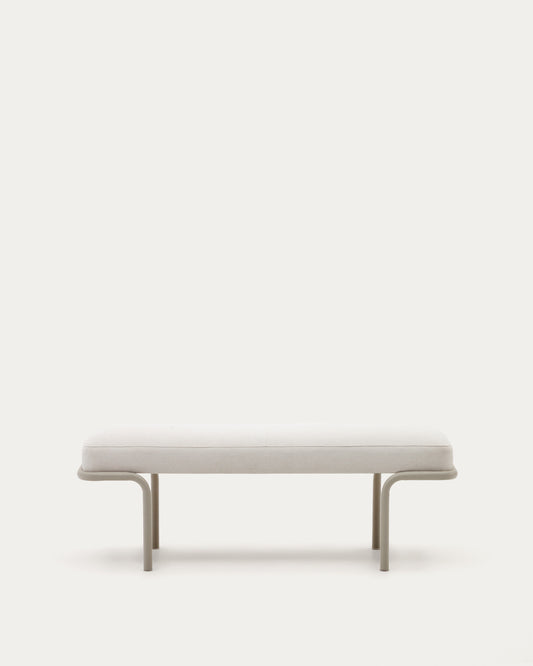 Compo bench in beige chenille and beige metal structure, 130 cm