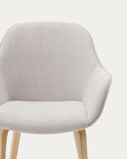 Aleli beige chenille chair with solid ash wood legs and natural finish