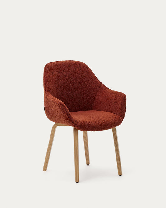 Aleli chair in terracota bouclé with solid ash wood legs and natural finish