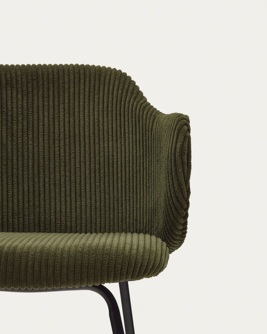 Yunia chair in green wide seam corduroy and steel legs in a painted black finish