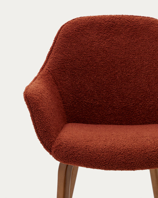 Aleli chair in terracota bouclé with solid ash wood legs and walnut finish