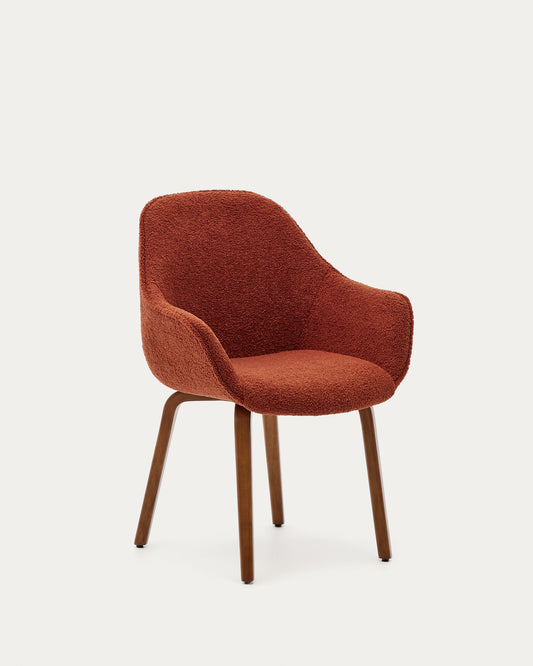 Aleli chair in terracota bouclé with solid ash wood legs and walnut finish