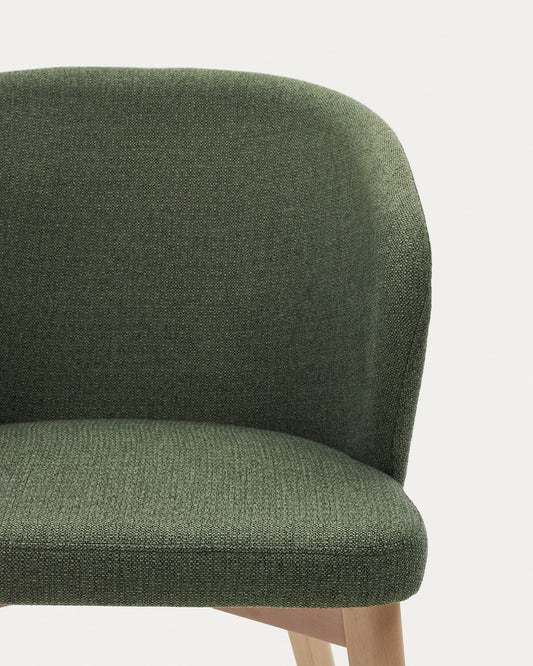 Darice chair in green chenille and solid beech wood in a natural finish FSC 100%