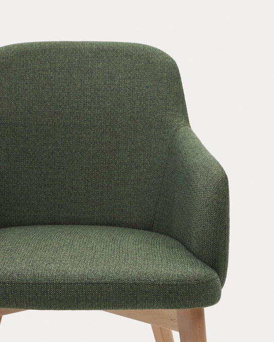 Nelida chair in green chenille and solid beech wood in a natural finish FSC 100%