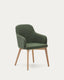 Nelida chair in green chenille and solid beech wood in a natural finish FSC 100%