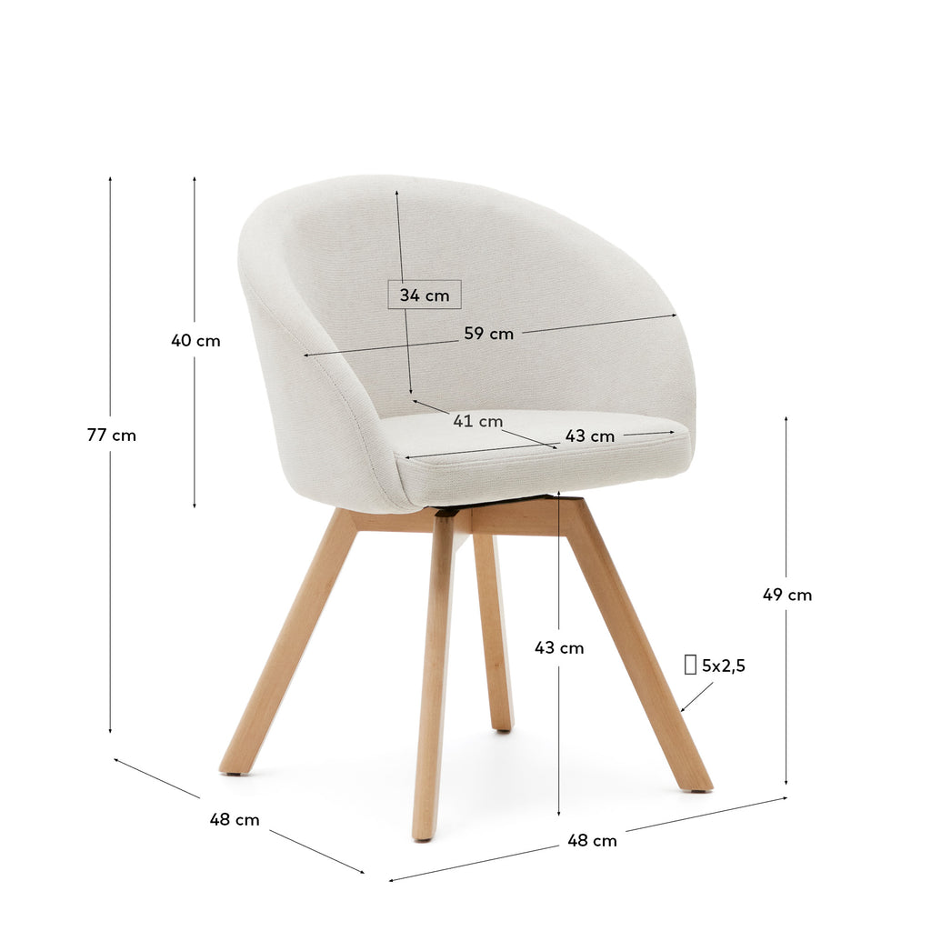 Marvin beige chenille swivel chair with solid beech wood legs in a natural finish FSC 100%