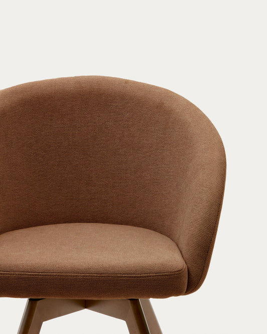Marvin brown chenille swivel chair with solid beech wood legs with a walnut finish FSC 100%