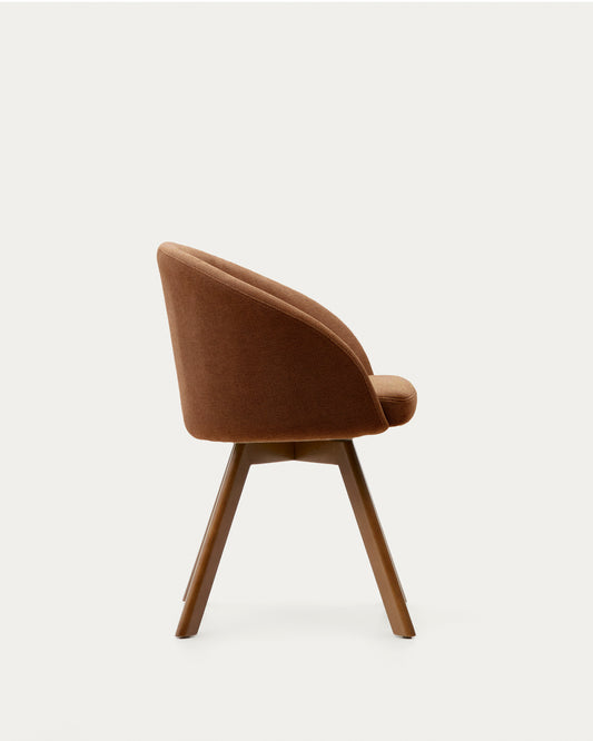 Marvin brown chenille swivel chair with solid beech wood legs with a walnut finish FSC 100%