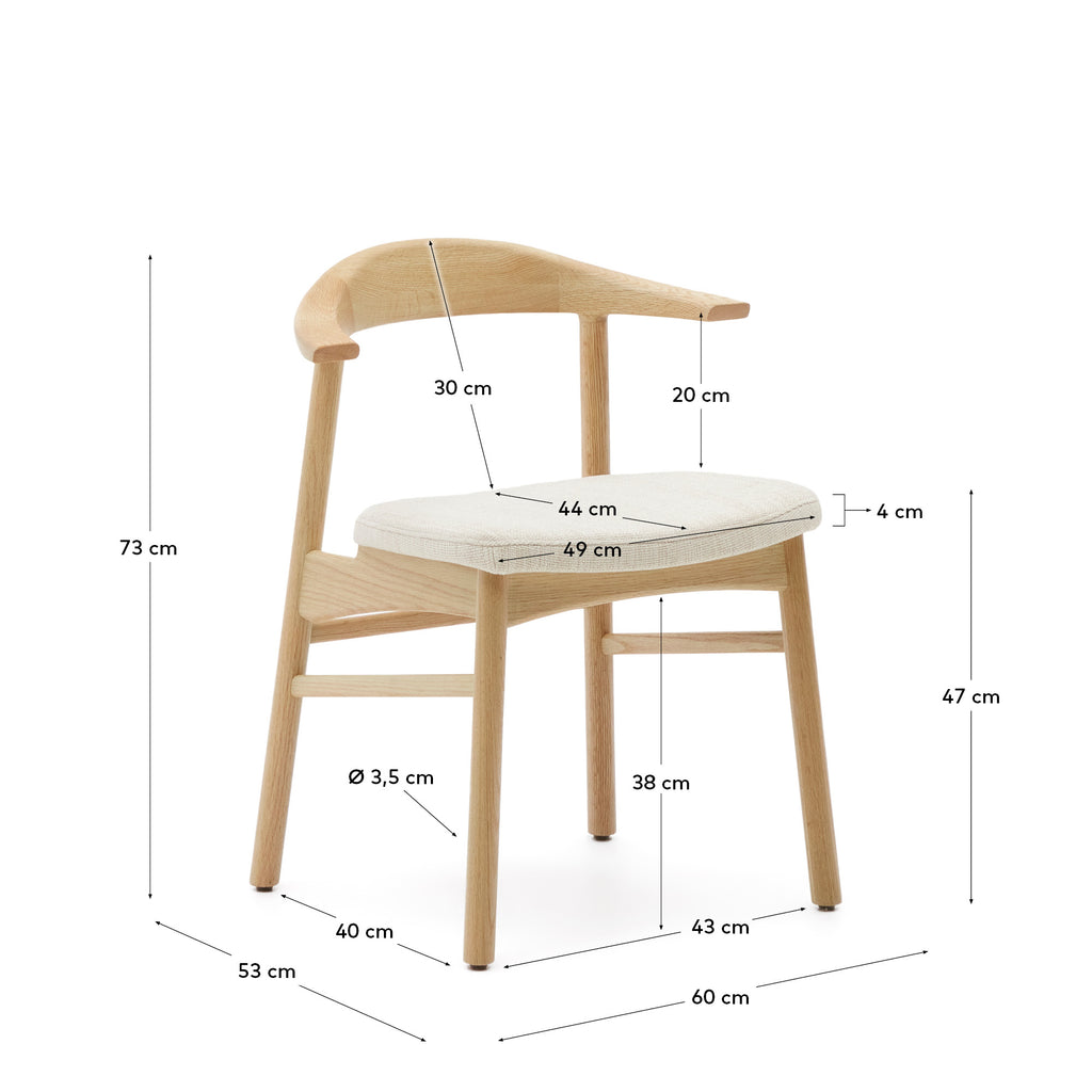 Timons chair removable cover in beige chenille solid oak wood natural finish FSC Mix Credit