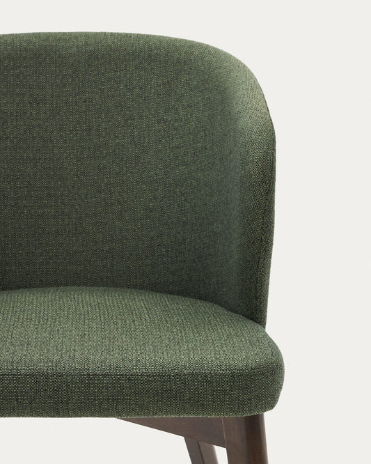 Darice chair in green chenille and solid beech wood in a walnut finish FSC 100%