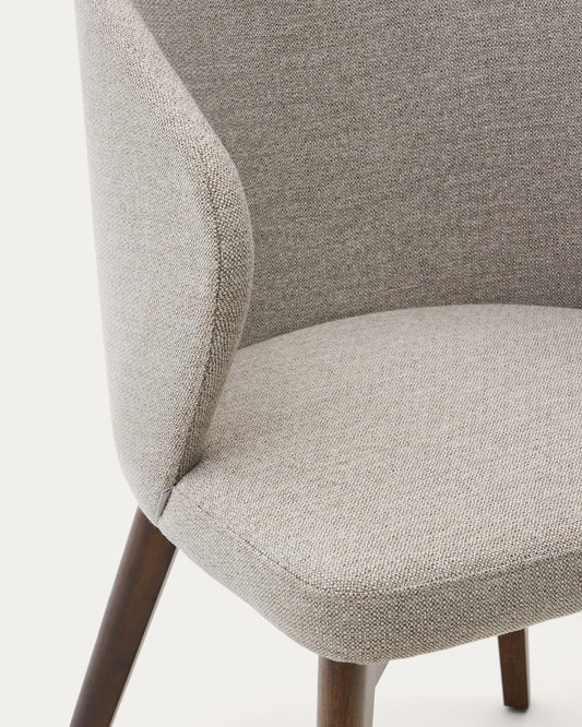 Darice chair in brown chenille and solid beech wood in a walnut finish FSC 100%