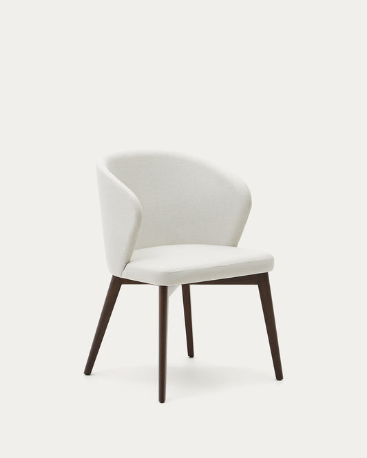 Darice chair in beige chenille and solid beech wood in a walnut finish FSC 100%