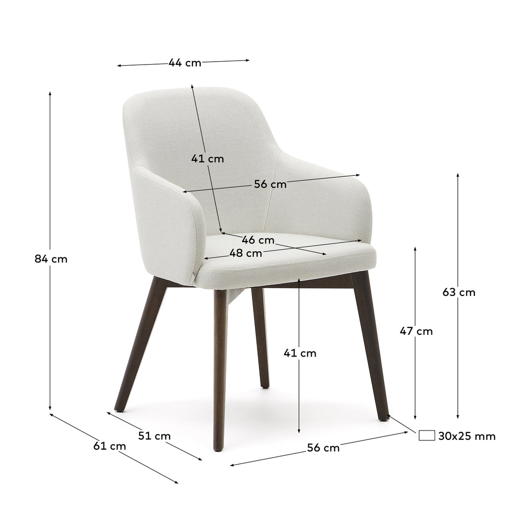Nelida chair in beige chenille and solid beech wood in a walnut finish FSC 100%